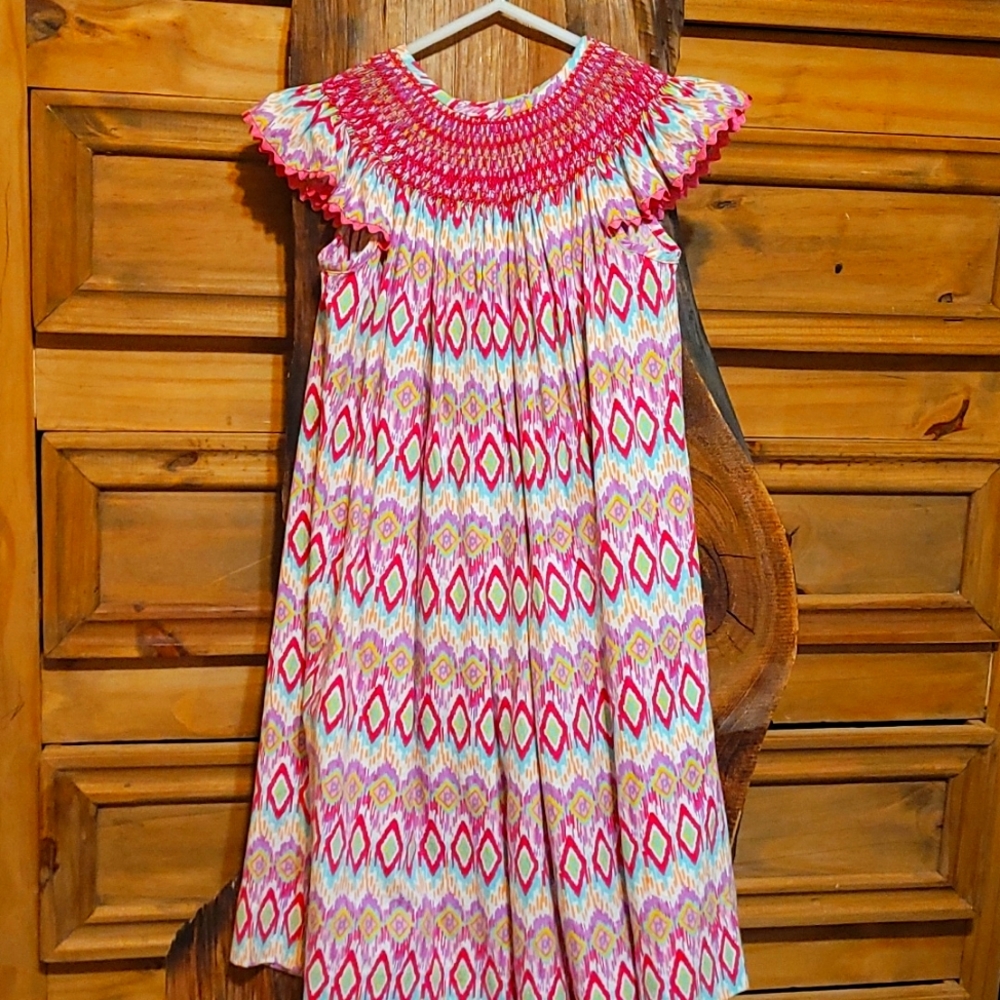 Smocked dress size 4 little girls multicolored smocked dress (full length)